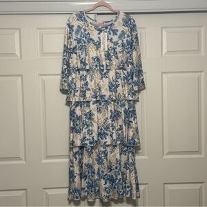 Graceful Blue Floral Long Sleeve Dress